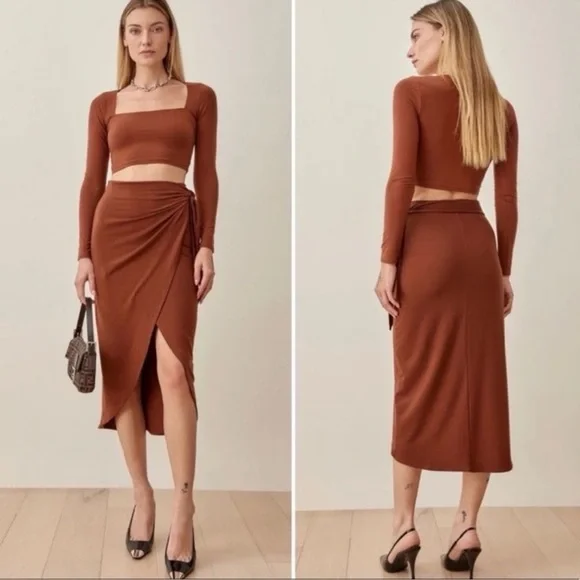 Reformation Tessa Knit Two Piece in Chestnut - Picture 1 of 6